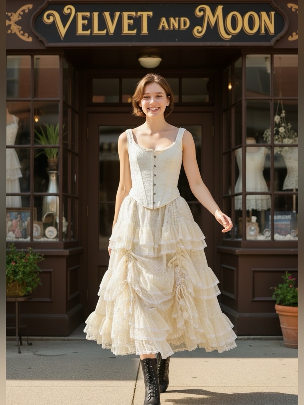 Victorian Tiered Ruffle Cream A-Line Skirt